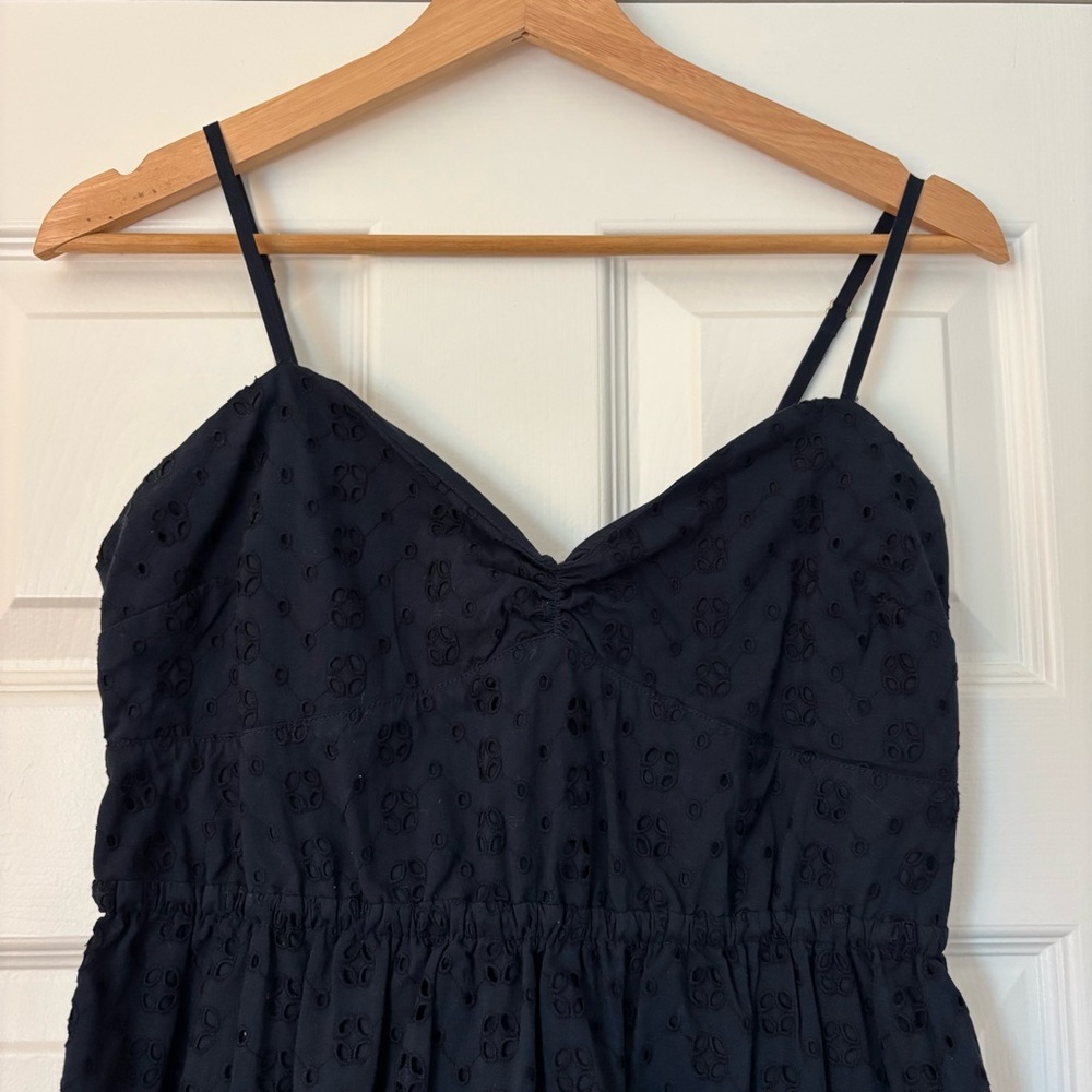 J. Crew Factory Navy Eyelet Tie Shoulder Cami Mini Dress S Preppy Summer Grad - Picture 4 of 10